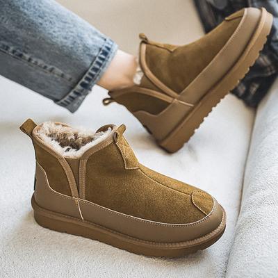 Fashion Plush Warm Boots Men Work Winter Cotton Shoes For Men Outdoor Comfort Men'S Boots Cow Suede Leather Casual Winter Shoes Male