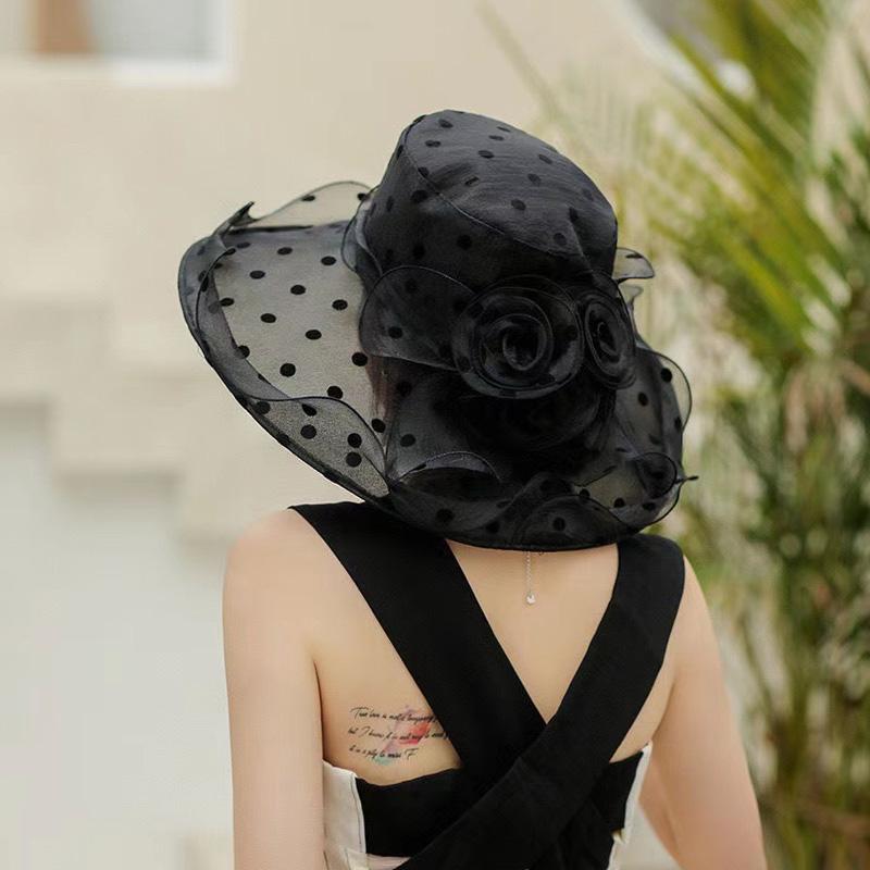 1 Stück Kentucky Derby Organza Kirchenhüte mit breiter Krempe Rüschen Blume Damen Netz Sonnenhut