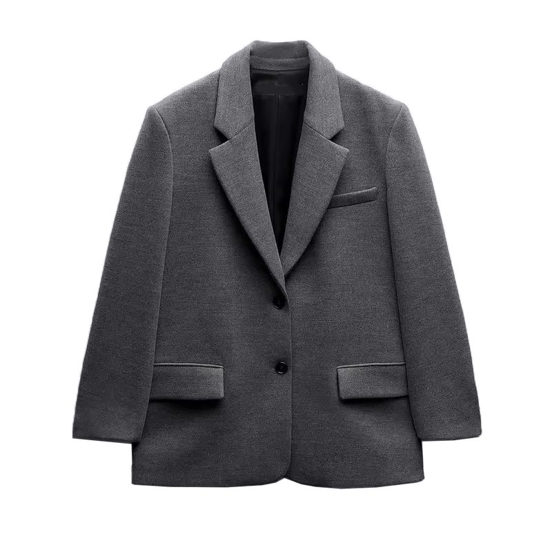 

Весна Новый Женский Модный Стиль Свободный Лацкан Однобортный с Подплечниками Прямой Костюм Верхняя Одежда 8913581 Grey M