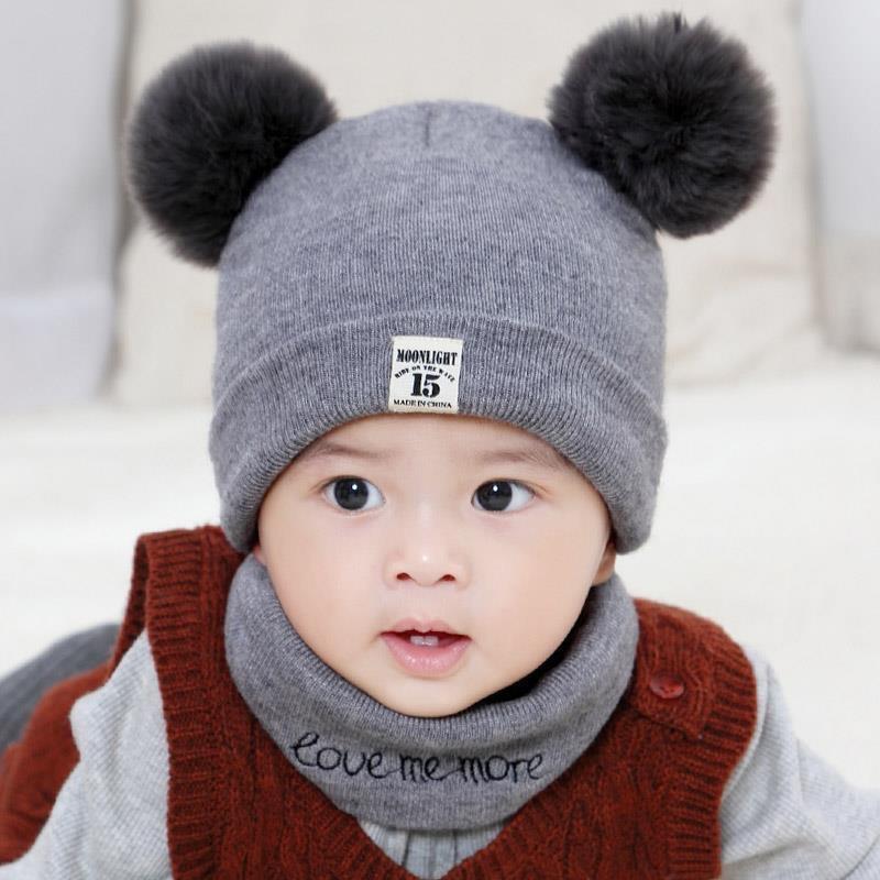 0-12 Months Baby Knitted Hat Scarf for Autumn and Winter Warmth