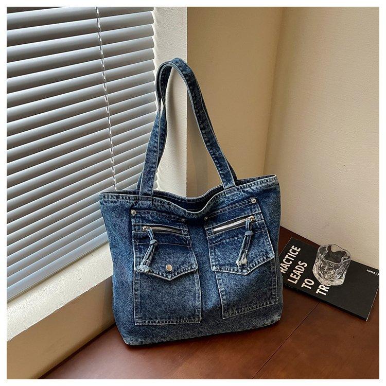 Trendige Canvas-Umhängetasche mit großem Fassungsvermögen, einseitig tragbare Sling-Tasche für die Uni und den Weg zur Arbeit, Jeans-Umhängetasche