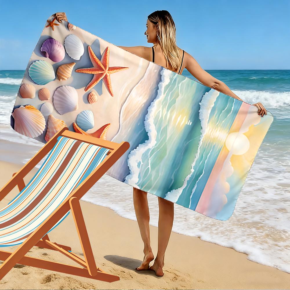 Starfish and Seashell Beach Sunset Design Beach towel quick-drying for travel outdoor sports jogging beach and swimming
