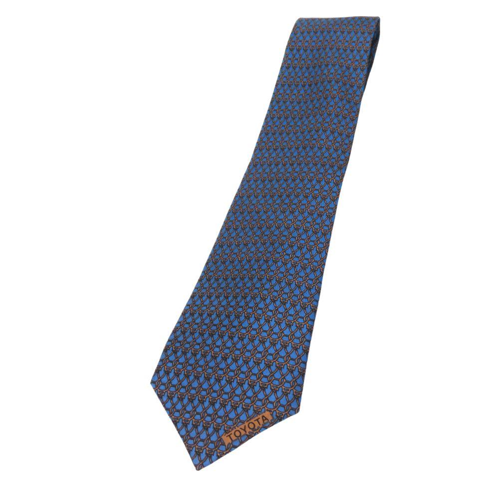 Used HERMES Tie Toyota Limited Edition Silk Blue Brown Suit