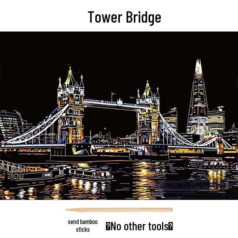 City Night View A4 Scratch Art Paper - Children’s Craft Kit