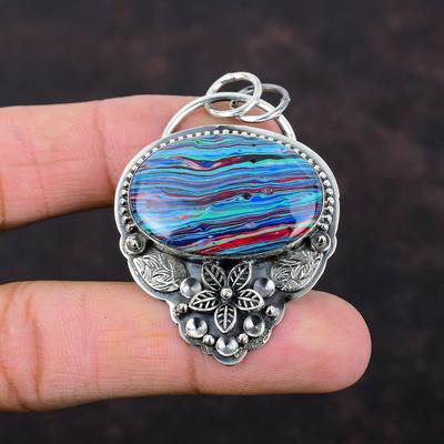 Rainbow Calsilica Pendant A One Quality Gemstone Jewelry 925 Sterling Silver Pendant Handmade Flower Jewelry Gift For Wife Brand New Pendant