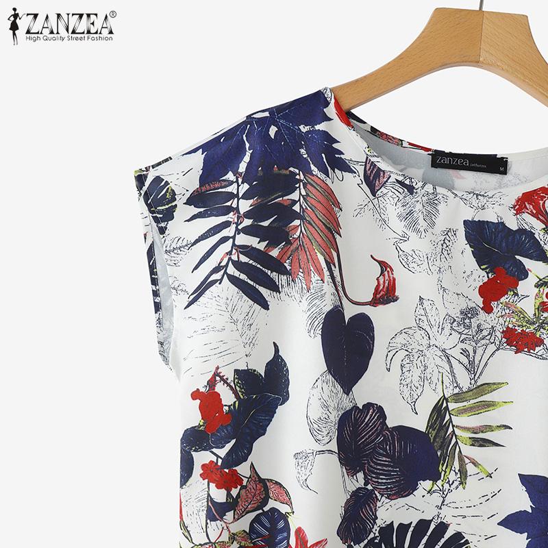ZANZEA Women Casual Loose Round Neck Short Sleeve Print Blouse