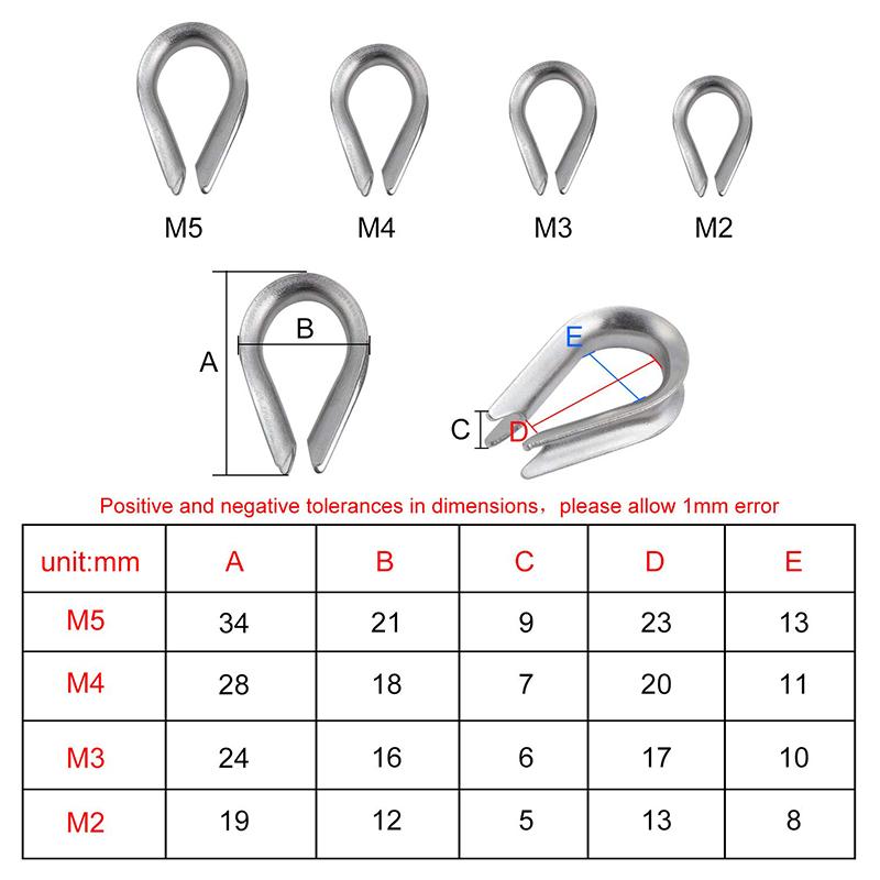 2mm 3mm 4mm 5mm 6mm 8mm 10mm Stainless Steel 304 Cable Wire Rope Thimbles