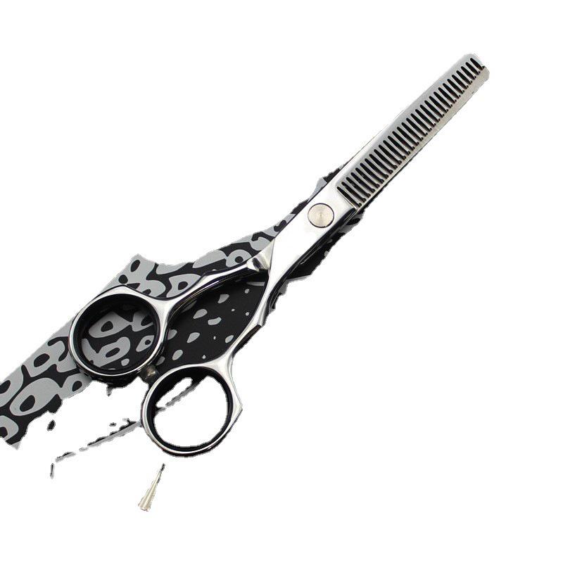 5.5" Silver Leopard Hairdressing Scissors Set - Straight & Thinning Shears