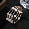Strass Perlen Mehrschichtige Armbandkette Kralle Diamantarmband Offen Voll Diamant Elastisches Armband
