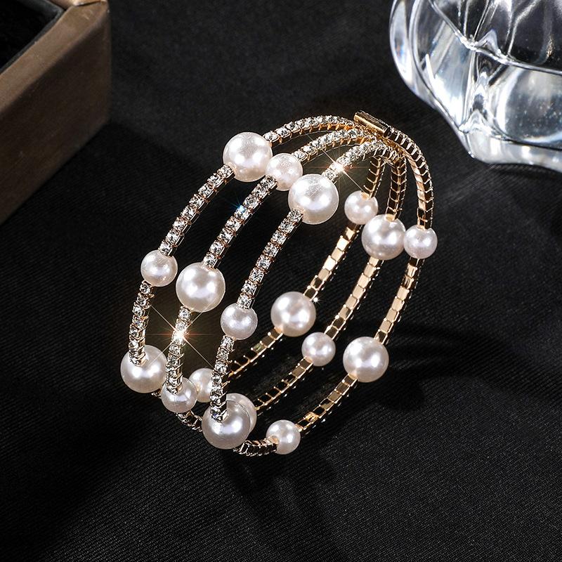 Strass Perlen Mehrschichtige Armbandkette Kralle Diamantarmband Offen Voll Diamant Elastisches Armband