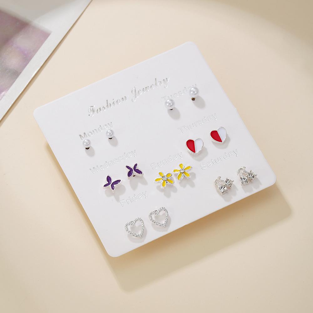 YANG&RH Fashion OL Pearl Heart-shaped Stud Earring Set E0111-1 Oil-Drip Metal Earrings Studs Niche and High-End