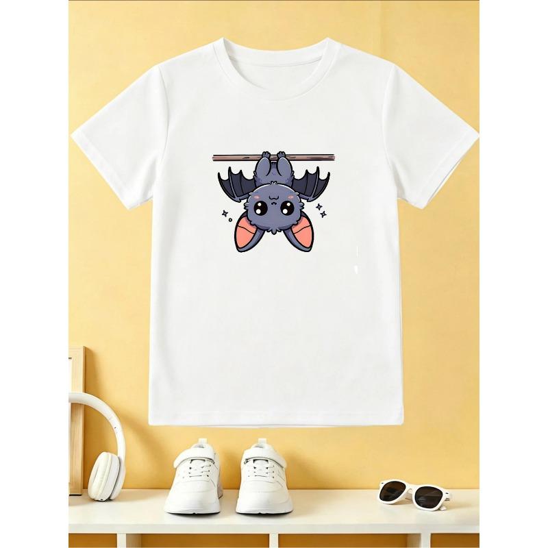 European sizes Boys Cute Hanging Bat Graphic T-Shirt, Crew Neck Short Sleeve Tee, Casual Breathable Kids Shirt