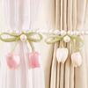 2Pcs Magnetic Clasp Curtain Holdbacks Tulips Bowknot Pearls Beads Window Drape Tiebacks for Living Room Bedroom Decors