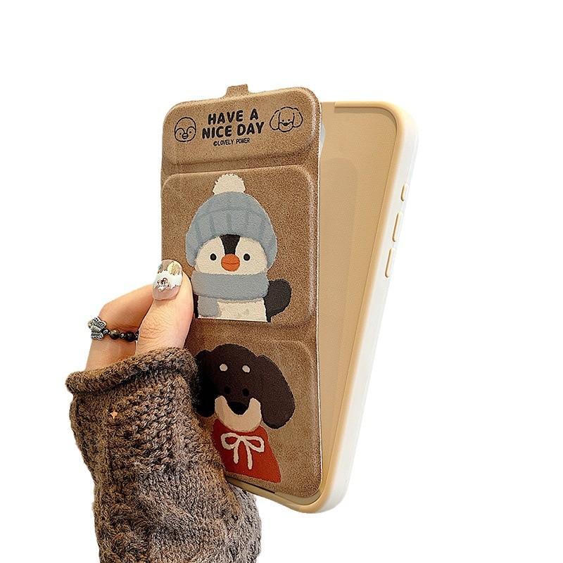 Casais Fofos Adequado para Capa de Celular Apple 15 Iphone16promax Homens e Mulheres 14p Suporte Dobrável 13