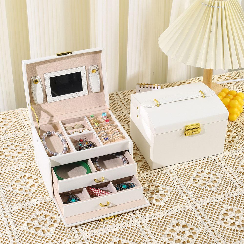 Leather Jewelry Storage Box - Organizer for Rings, Earrings, Necklaces, Makeup & Watch