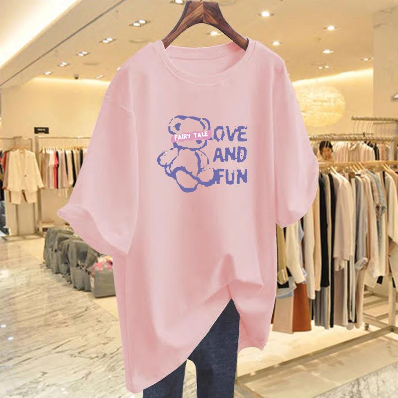 Loose letter printing pure cotton bear t-shirt top female cartoon summer new casual bottoming shirt short sleeve