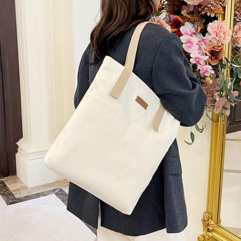 1Pc Women'S Tote Bag Canvas Sewing Thread Large Capacity Advanced Sense Handbag Convenient Practical Female'S Commuter Bag