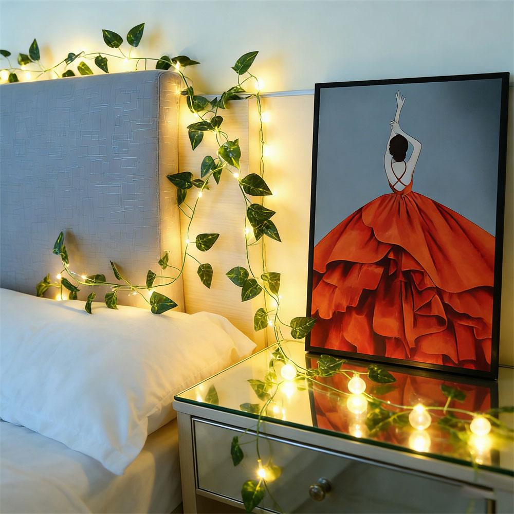 Xiaomi LED Green Rattan Leaf Fairy Light String Battery Power Outdoor Garden Wedding Ramadan Home Room Decoration Holiday Garland Lamp