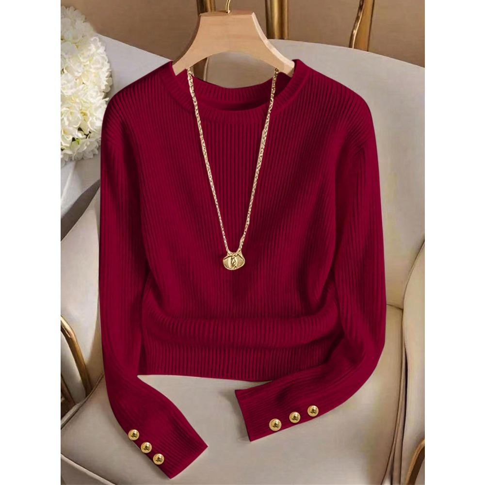 Women Knitted Long Sleeve T-Shirt Soft Basic Knit Top