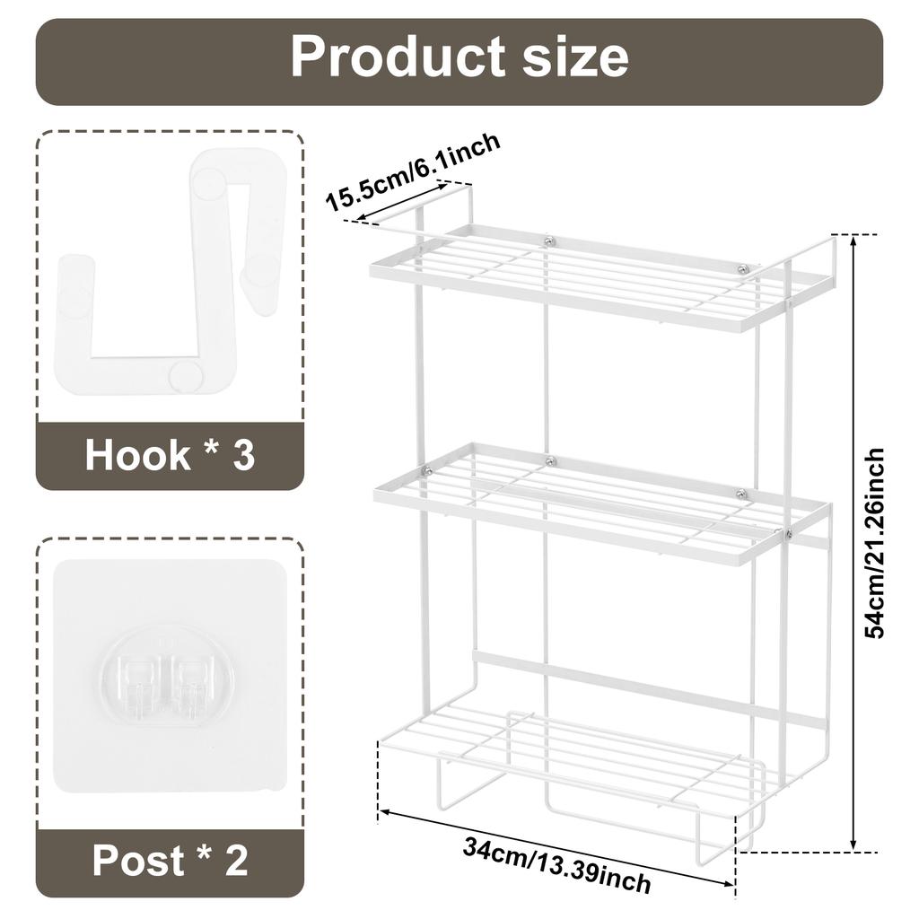 Over The Toilet 3 Tier Storage Organizer No Drilling Toilet Storage Shelf Metal Multi Functional Storage Rack for Bathroom