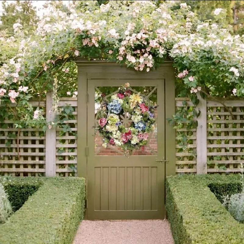 New Spring Summer Simulated Hydrangea Wreath Front Door Garland Colorful Simulated Peony Wreath Front Door Wall Hanging Decorati