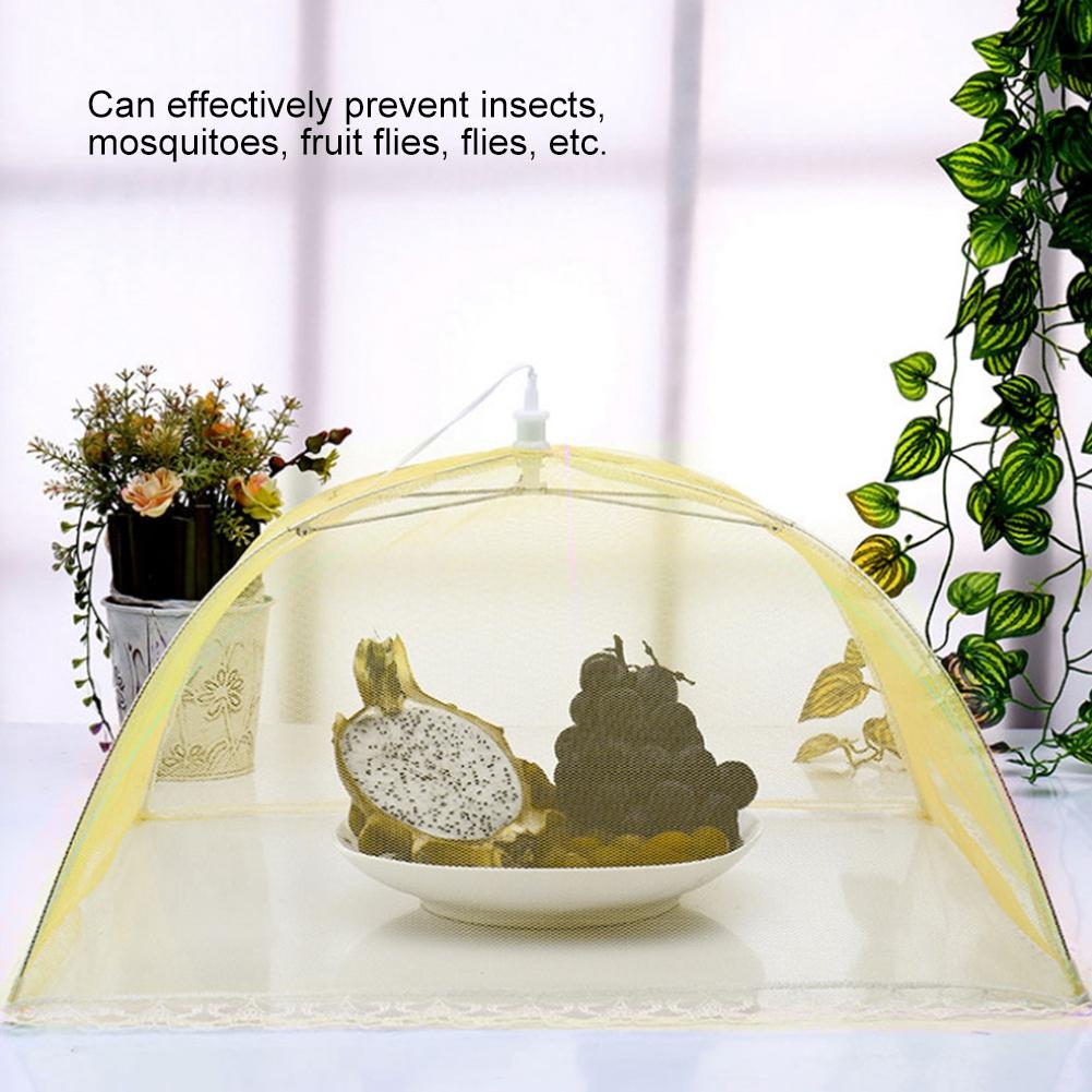 2Pcs Household Mesh Food Cover Tent Washable Folding Food Umbrella Kitchen Tool Yellow 43x43cm