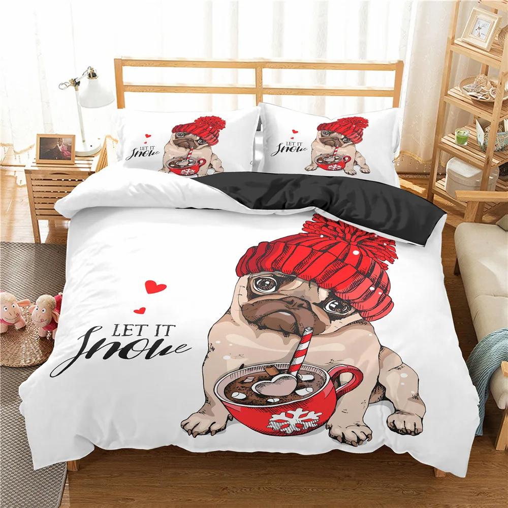 Dog Print Bedding Set Pug Retriever Corgi Dog Duvet Cover Microfiber Cute Pet Animal Queen Quilt Cover for Girls Boys Kids Room