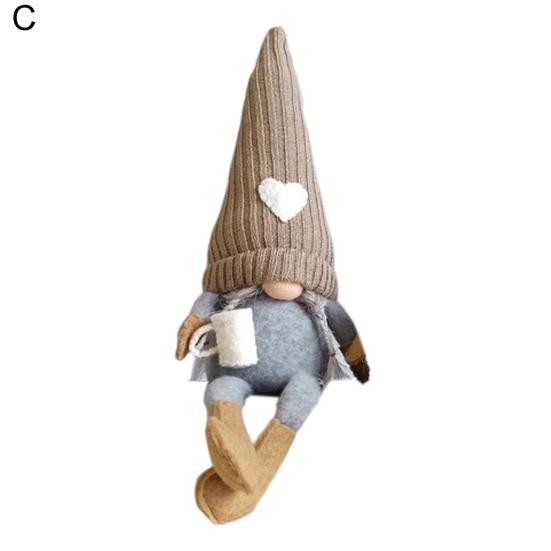 Christmas Plush Doll Knitted Heart Hat Grey Whiskers/Braid Coffee Mug Long-legged Handmade Home Decor Xmas Tabletop Faceless Gnome Stuffed