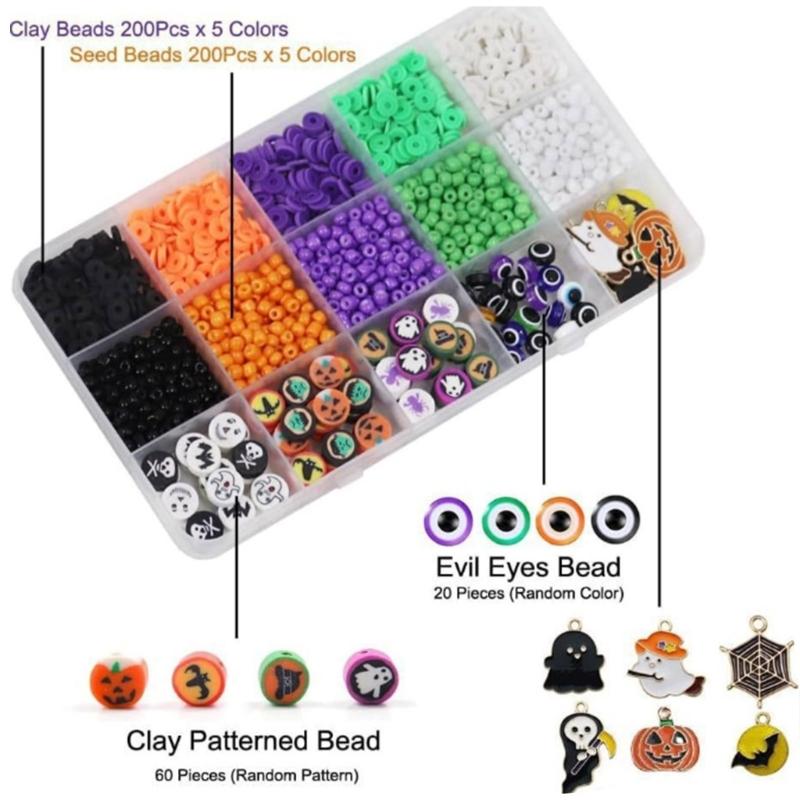 Colorful Ponys Beads Bracelet Set with Halloween Charm and Stretchy String Jewelry Making Supplies for Women Girls