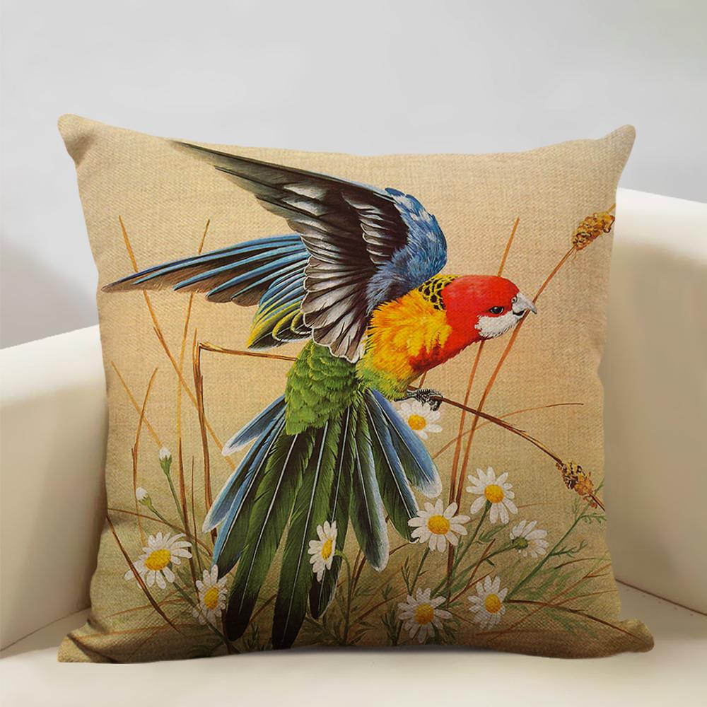 Bird Parrot Sofa Cushion Cover Bedroom Living Room Hotel Cafe Decoration Pillow Case 45x45cm Linen Pillowcase Chair Cushions