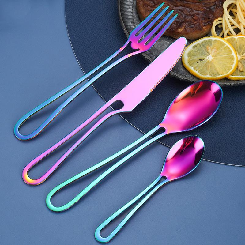 4Pcs/1Set Novelty Dinnerware Tableware Set 304 Stainless Steel Reusable Travel Cutlery Spoon Fork Knife Camping Utensils