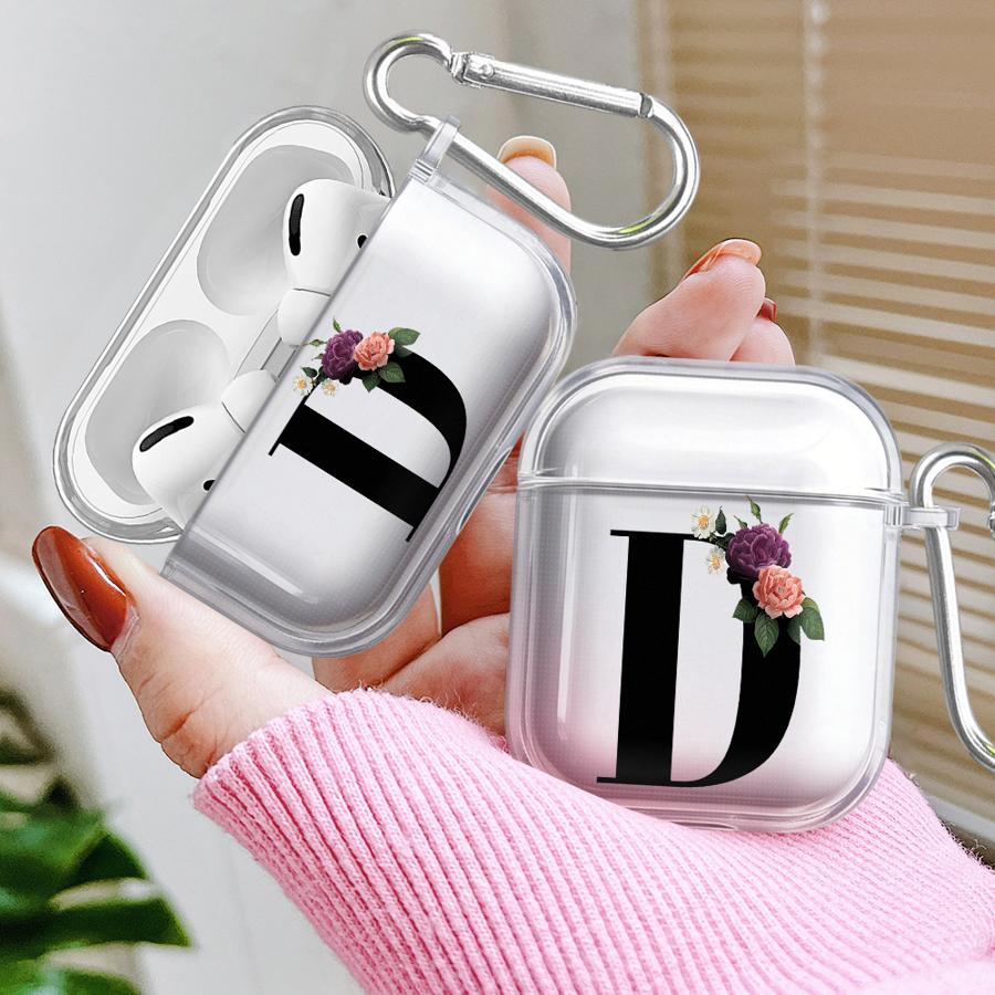 Case For Airpods 1 Pro2 Pro3 3 4 2 Pro Clear Earphone Cases Cover Lnitial Letter