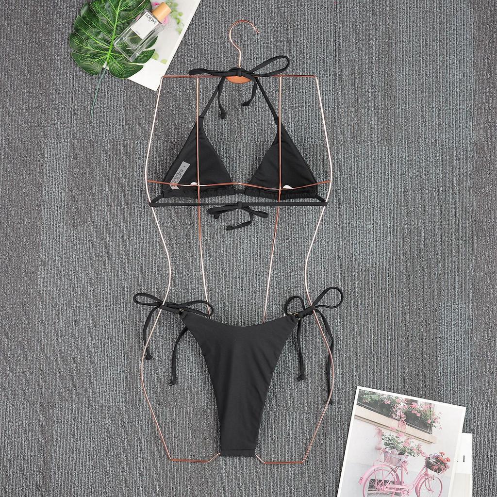 Black Bikini Strappy Three-point Swimsuit Sexy Split Low-rise Thong for Women