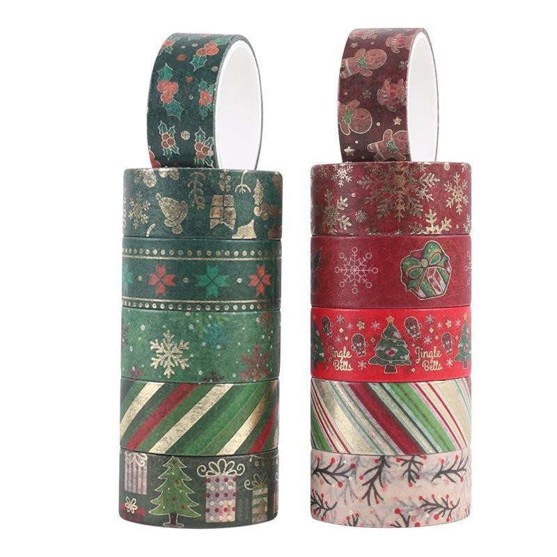 12 Rolls/box Christmas Tape Set Masking Tape Gold Foil Washing Tape Diary Supplies Cutting and Decorating Tape Journal Decorative Tape