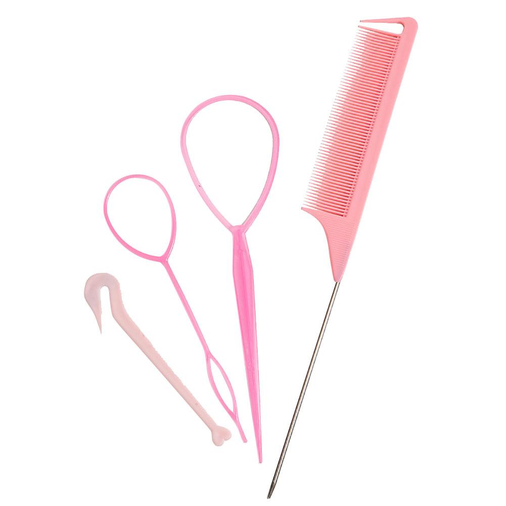 4Pcs/Set Pin Tail Braiding Comb with Remover Ponytail Loop Tools Elastic Professional Hair Looping Tools Hair Styling Tool