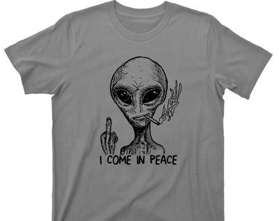 Alien T Shirt - I Come In Peace UFO Abduction Graphic TShirt