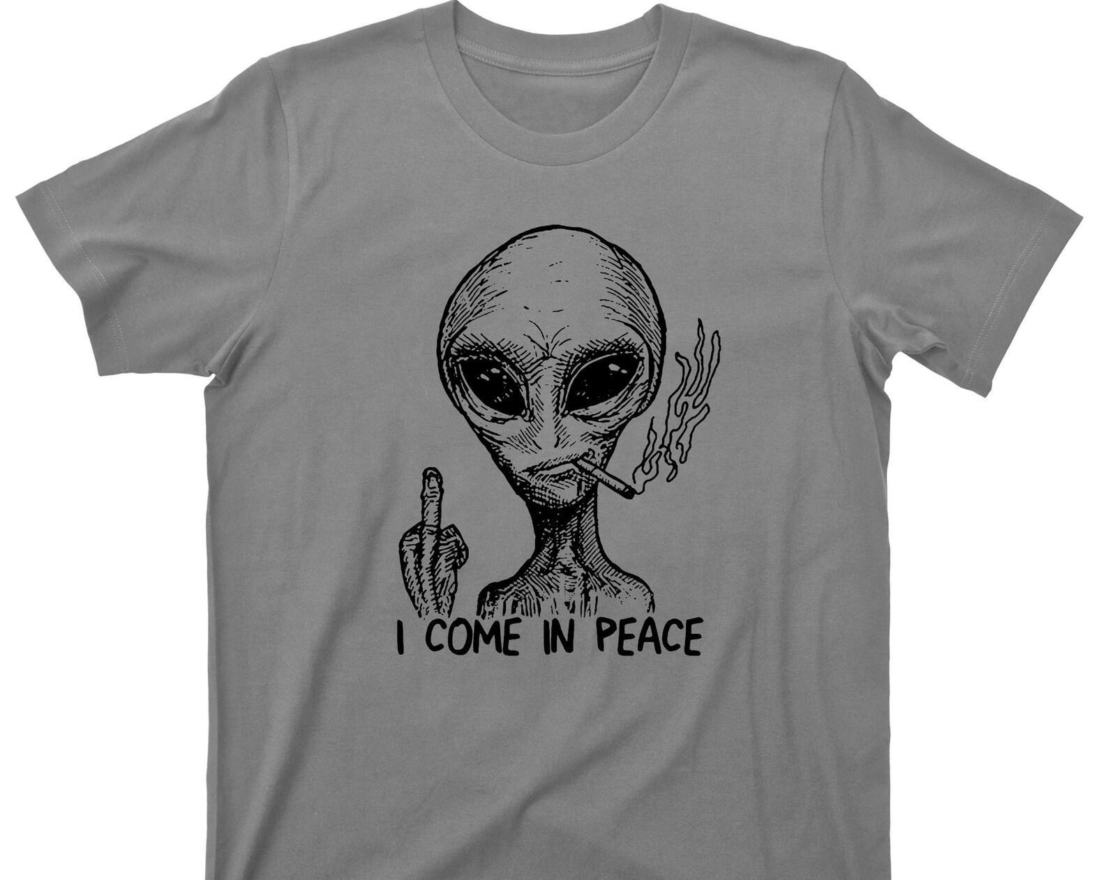 Alien T Shirt - I Come In Peace UFO Abduction Graphic TShirt 4XL