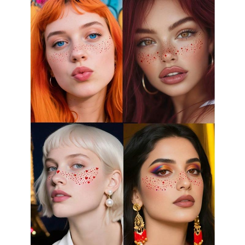 1pcs Shiny Freckle Face Temporary Tattoos, Sparkling Heart Freckle Waterproof Glitter Tattoos For Adults, Suitable For Daily Makeup, Festivals