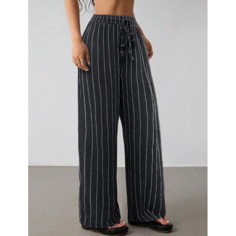 Women's Spring Retro Striped Wide-Leg High-Waisted Slimming Straight-Leg Casual Pants for Work