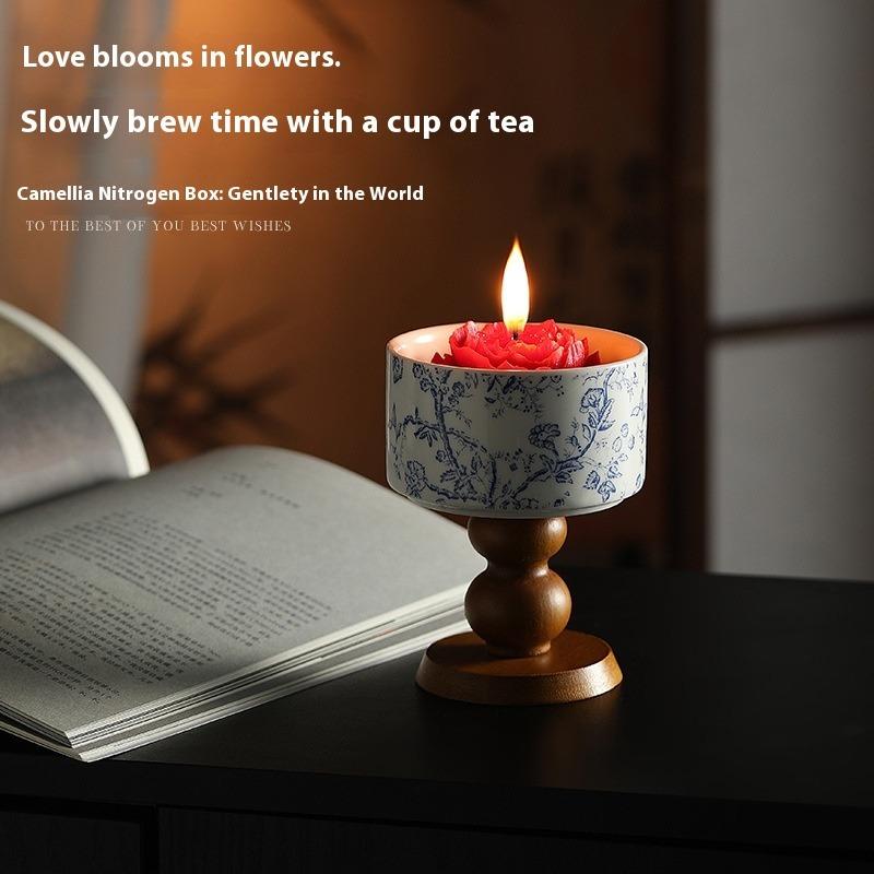 Scented Candle Camellia Shape Gift High-end Creative Ceramic Candle Holder Handmade Fragrance
