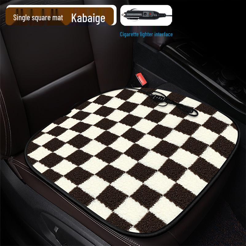 Plaid Heated Car Seat Cushion for All Seasons - Single Seat Interior Accessory.