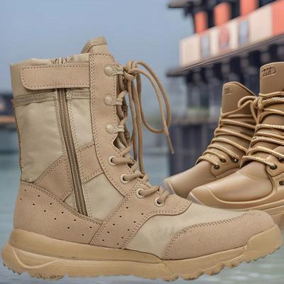 Unisex Breathable Summer Combat Boots - Lightweight, High-Top, Tactical, Side Zipper for Outdoor Use