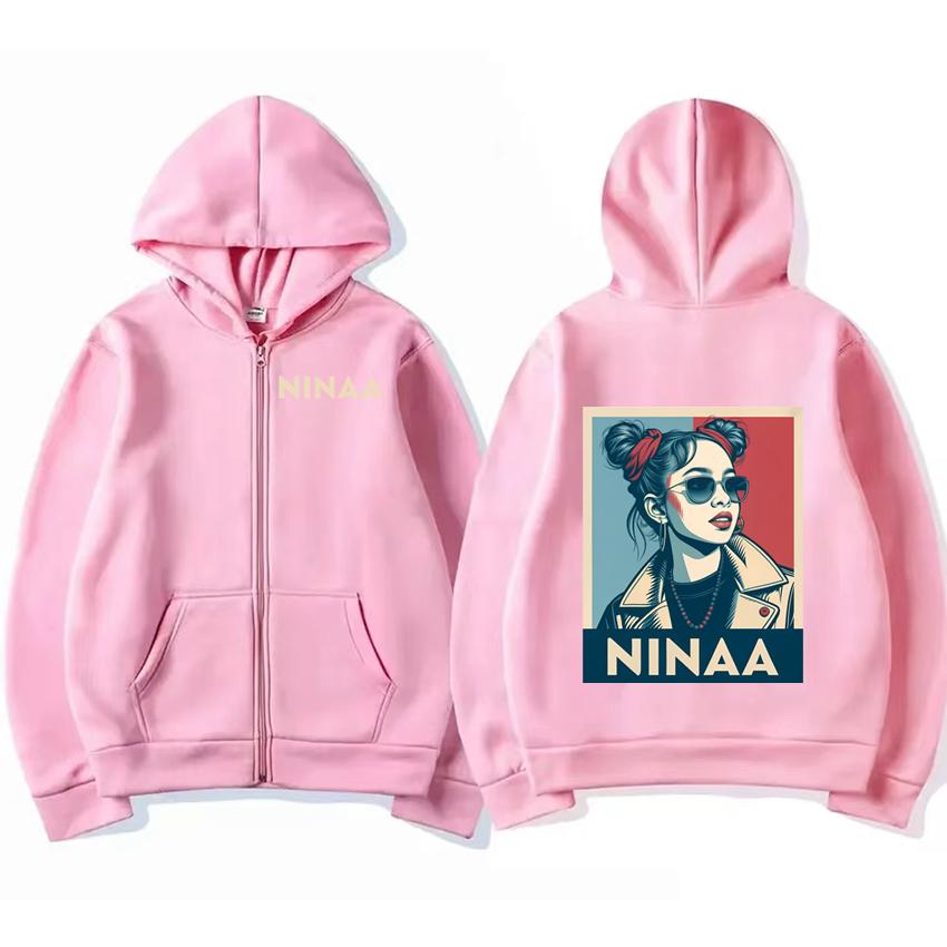 

Nina Chuba Hope Style Essential graphic Zipper Hoodie Coat Men s Women vintage streetwear Oversized Unisex Fleece Zip-up Jacket L рожевий