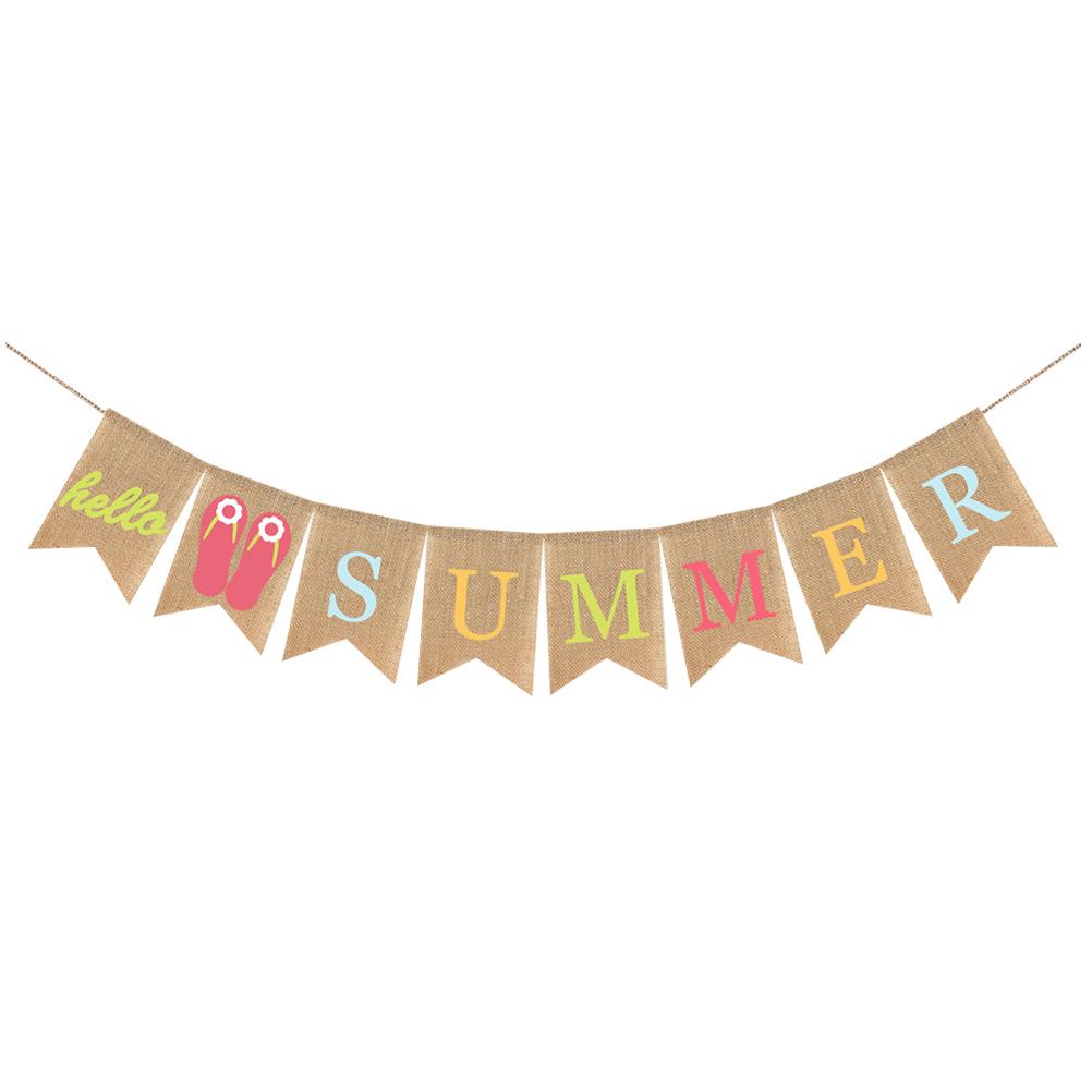Summer Hanging Flag Beach Party Banner Pool Decorations for Kids Birthday Hawaiian Linen Bunting