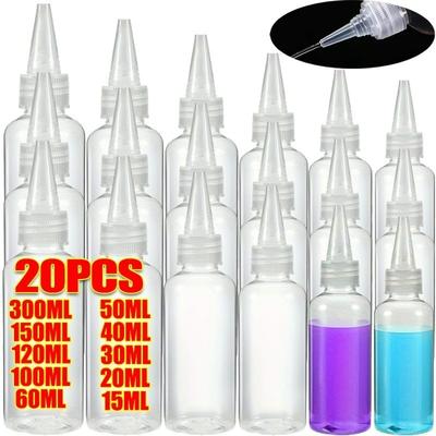 1/20x Squeeze Bottle with Pointed Mouth Glue Plastic Clear Empty Bottles Portable Travel Various Size for Liquid Oil Lotions
