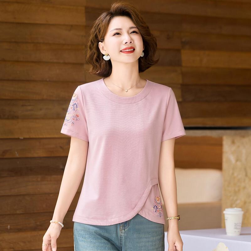 Pastel Women's Floral Embroidered Casual Short-Sleeve T-Shirt