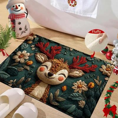 Water-absorbing Christmas Door Mat Santa Claus Design Christmas Decor Bathroom Mat Gingerbread Man Pattern Foot Mat Bathroom Use