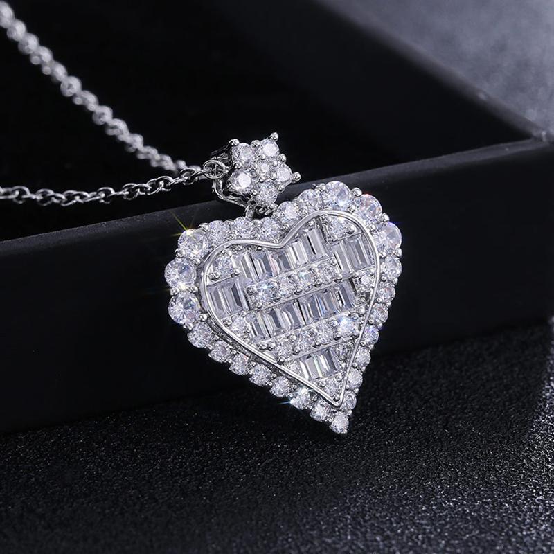 Luxury Bling Aaa Zircon Love Heart Shape Pendant Necklace For Women Anniversary Birthday Girls Gift Statement Necklace Jewelry