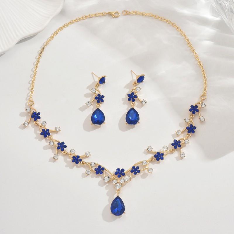 Elegantes Florales Kristall Halskette Ohrring Set Damen Vergoldete Legierung Schmuck Hochzeitsparty Abendkleid