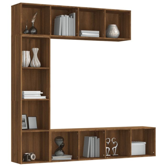 3152715 vidaXL Ensemble bibliothèque-meuble TV 3 pcs Chêne marron 180x30x180cm